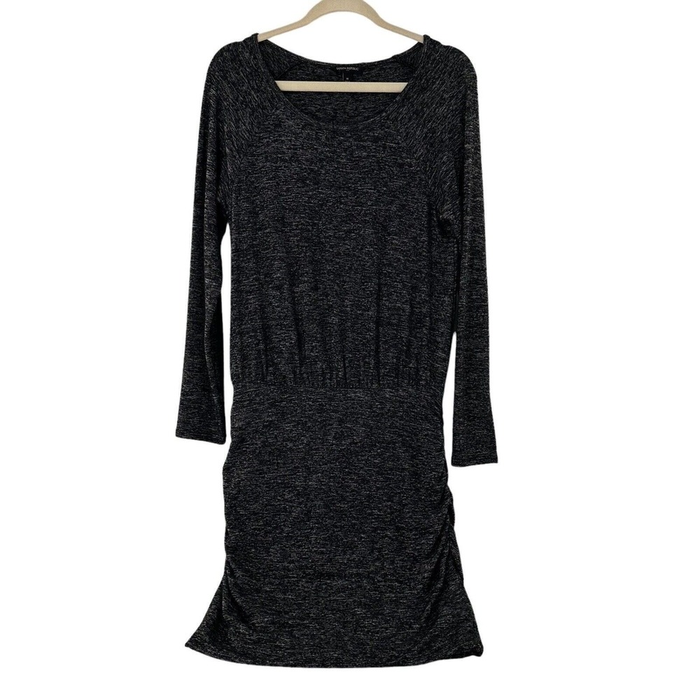 Banana Republic‎ Womens Black Long Sleeve Ruched Knit Dress Size M Sweater Knit